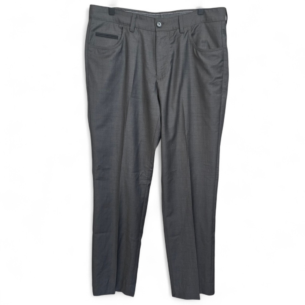 Boss Hugo Boss Dress Pants Mens 35x31 Gray Flat Front Virgin Wool Career